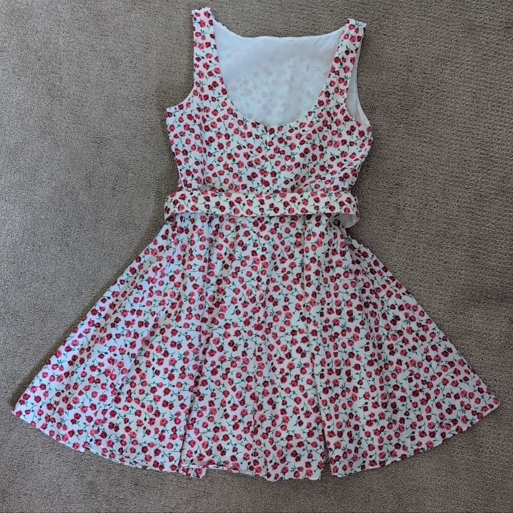 Moda Int'l Vintage Sleeveless Rose Patterned Belted A Line Dress - Picture 2 of 9